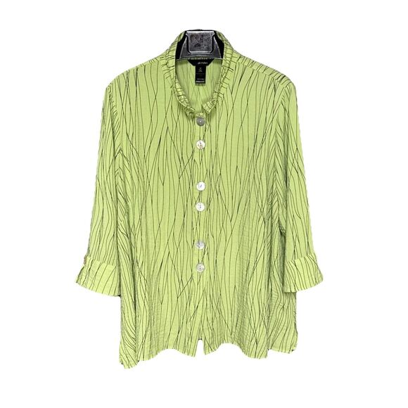 Ali Miles Plus Size 2X Abalone Green Black Button Down Art 3/4 Sleeve Tunic Top - Picture 1 of 8